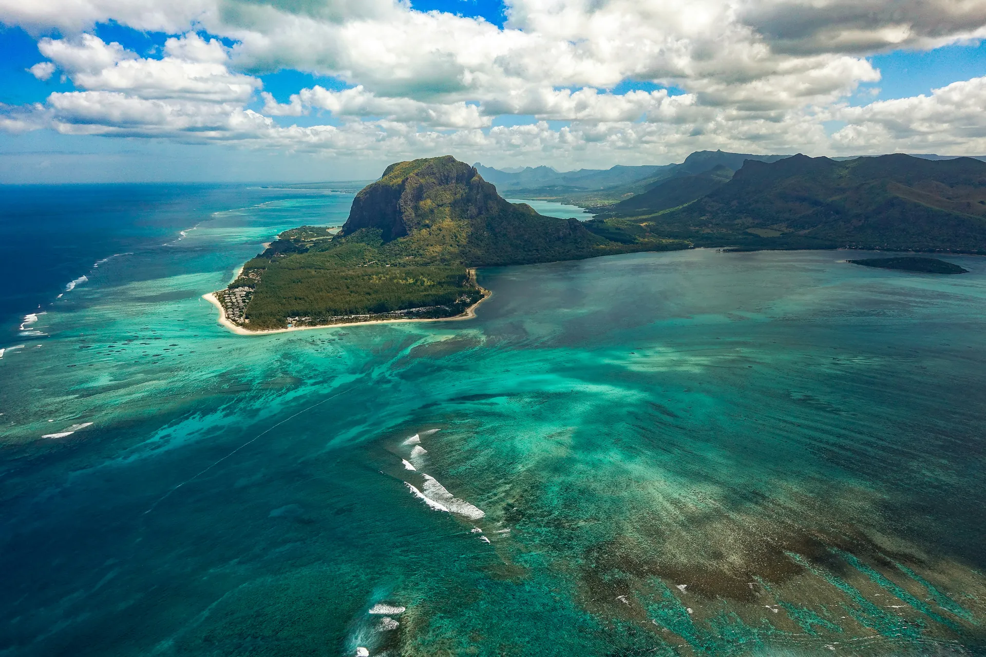 Le Morne peninsula and its lagoon, seen from the air